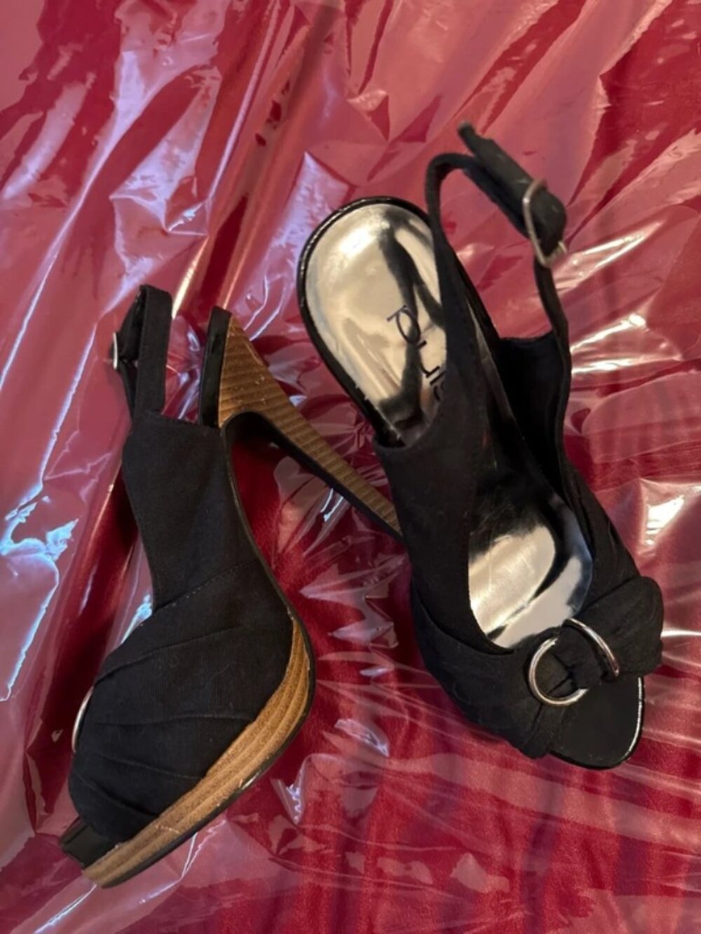 Pulse Black Peep Toe Heels 6W